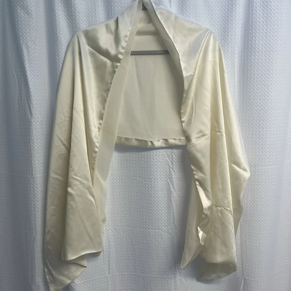 Cejan Ivory All Silk Satin Chiffon Wrap Shawl Scarf 20x70